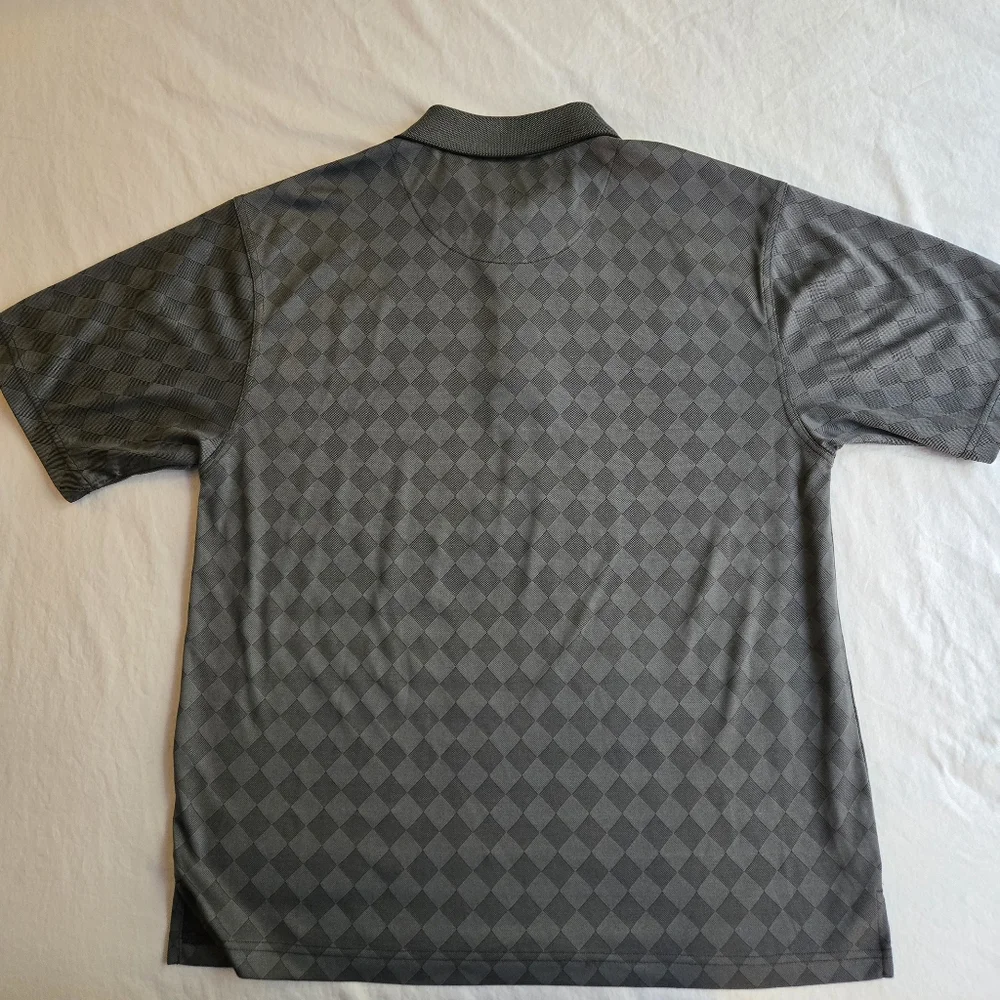 PGA Tour Charcoal Black Checker Diamond Print Golf Polo - Picture 6 of 7